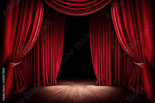 Red velvet curtain on a stage. Generative AI