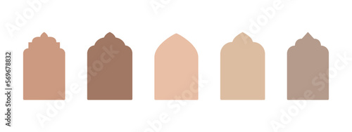 Islamic vector shape of a window or door arch. Arab frame set. Ramadan kareem silhouette icon. Mosque gate. Islamic arabesque pattern. Arabian muslim shape arch