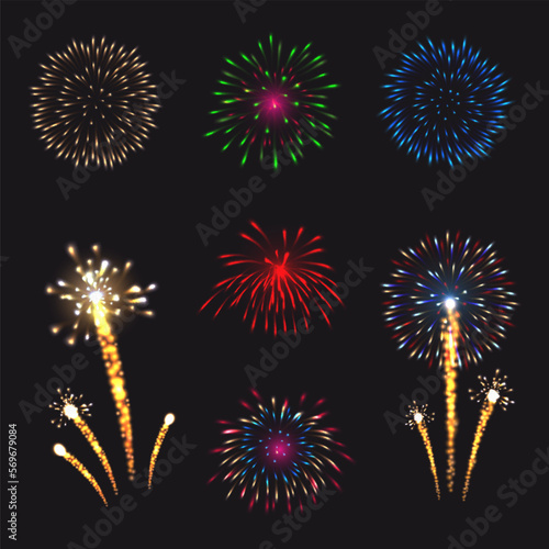 Vector fireworks set