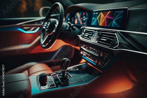 Brand new car interior with modern features and sleek design. Generative AI