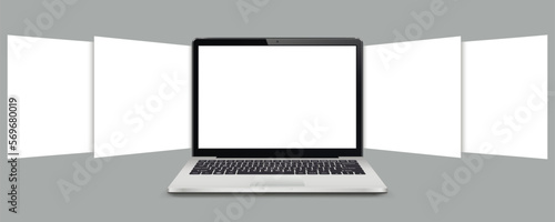 Laptop with blank web pages. Mockup for showing screenshots of websites.