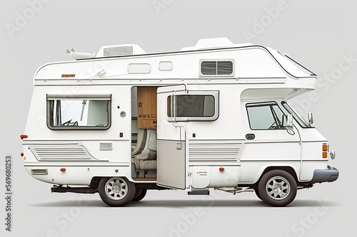White Motorhome Camping - Clean Side View Isolated on White Background. Photo AI © pixardi