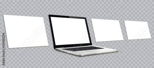 Laptop mockup with blank wireframing pages. Concept for showcasing web-design projects.