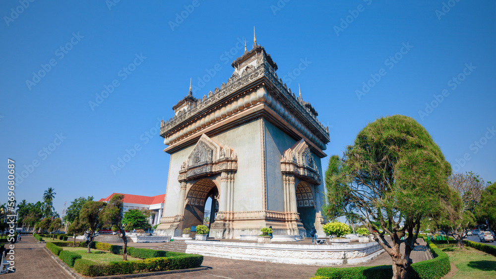 Vientiane, Laos, June 2021: Patuxai, a memorial monument. Vientiane, Laos, June 2021: Patuxai, a memorial monument.