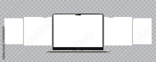 Laptop with blank web pages. Mockup for showing screenshots of web-sites.