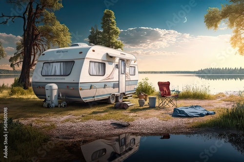 Camping on the Bay of Lake. Photo AI