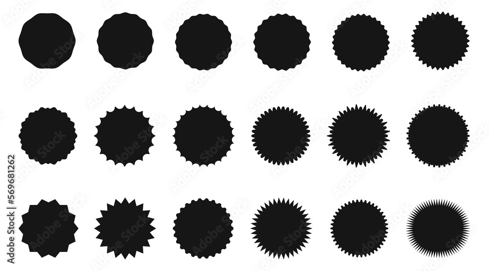 Icon set of round labels or stickers isolated. Starburst style icon symbol Icon set of round labels or stickers isolated. Starburst style icon symbol