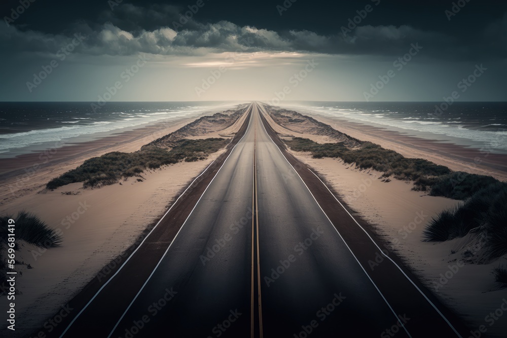 Fototapeta premium Highway near the ocean - Created with Generative Ai