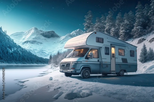Fotografiet Experience the Magic of Winter Holidays in Mountains with a Camper