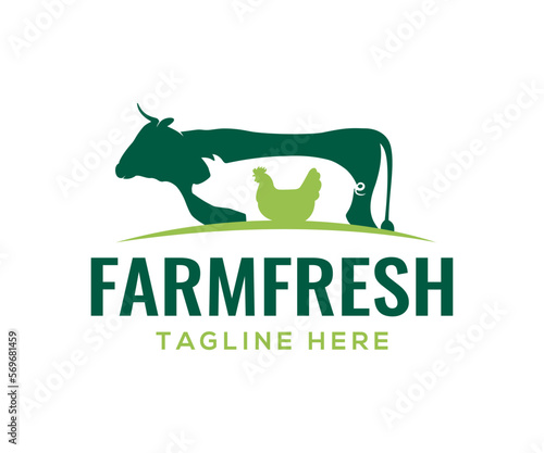 Group of animal farm logo design. Farm animals cow, pig, and chicken logo design.