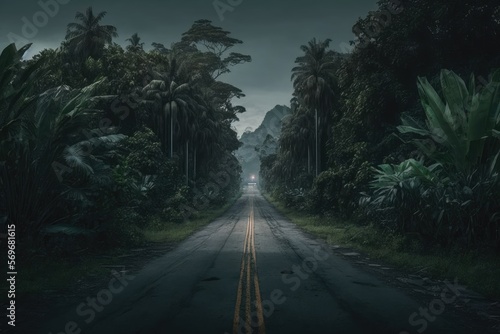 driving on highway - Jungle Forest - Illustration created with Generative ai