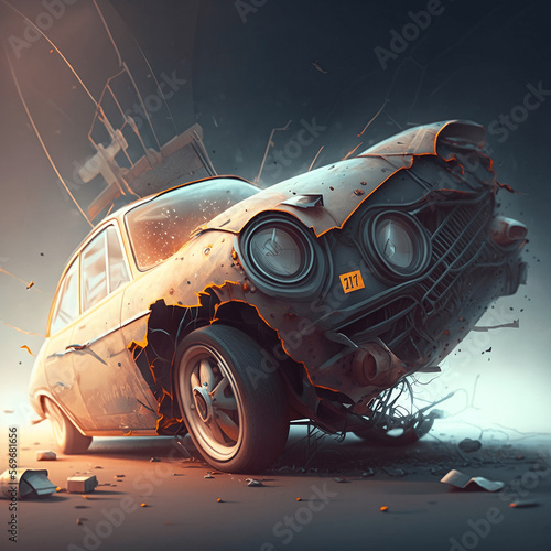 Destroyed car illustration