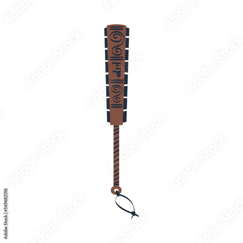 Macuahuitl maya weapon. Aztec civilization cultural artifact cartoon vector illustration