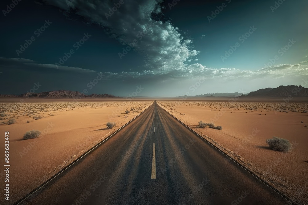 Illustration of a road in the desert - Created with generative Ai