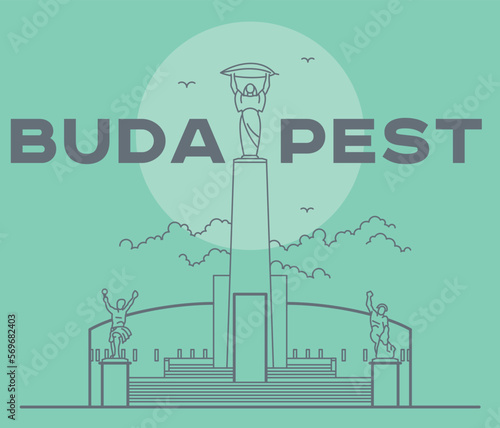 Citadel in Budapest capital icon. Vector art illustration flat design. Citadella fortress famous architectural landmark. Historical Hungarian fortification in Buda, tourist destination. photo