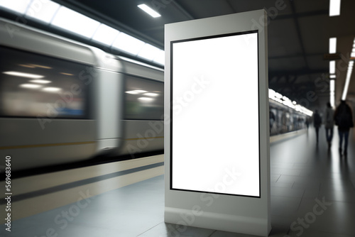 Vertical standing empty space billboard at underground train station, empty space for ad banner © Creative optiplex