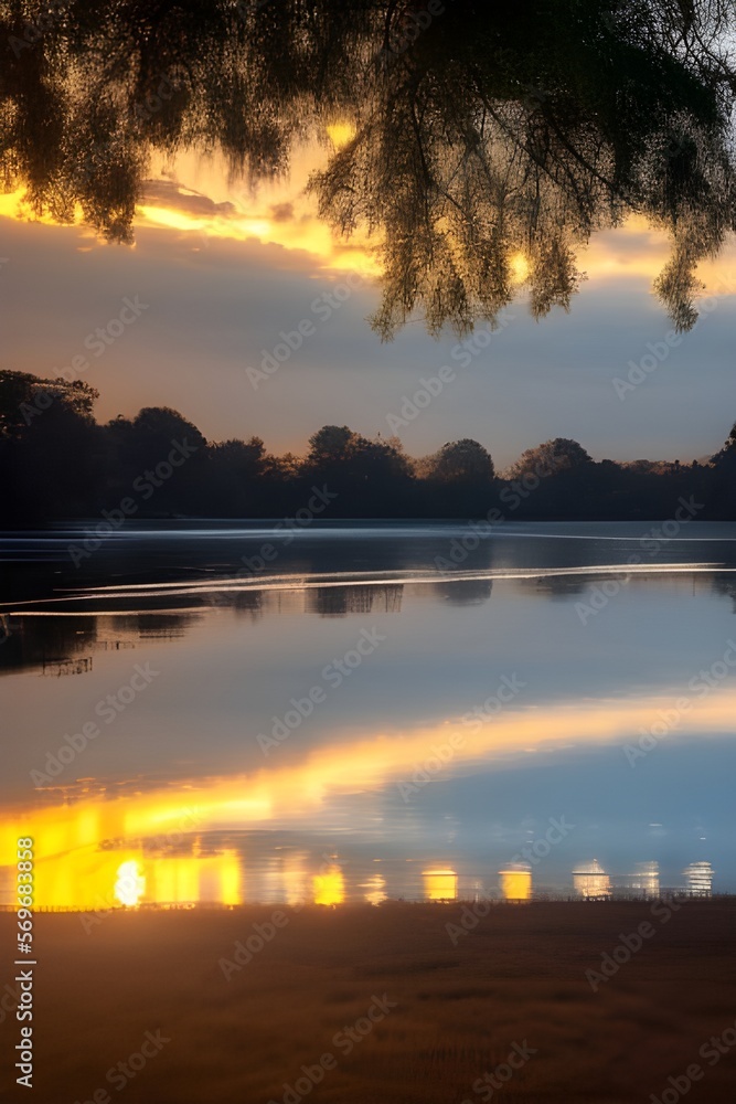 sunset over lake - generative ai sunset over lake - generative ai
