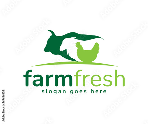 Animal farm logo design. Organic farm logo design. Cow, lamb, sheep, and chicken logo design template