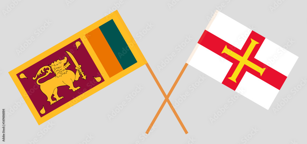Crossed flags of Sri Lanka and Bailiwick of Guernsey. Official colors. Correct proportion