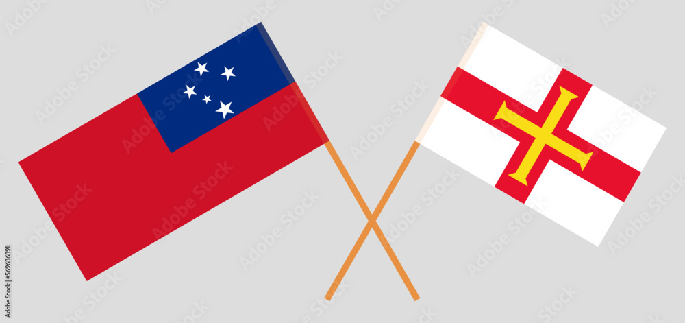 Crossed flags of Samoa and Bailiwick of Guernsey. Official colors. Correct proportion Crossed flags of Samoa and Bailiwick of Guernsey. Official colors. Correct proportion