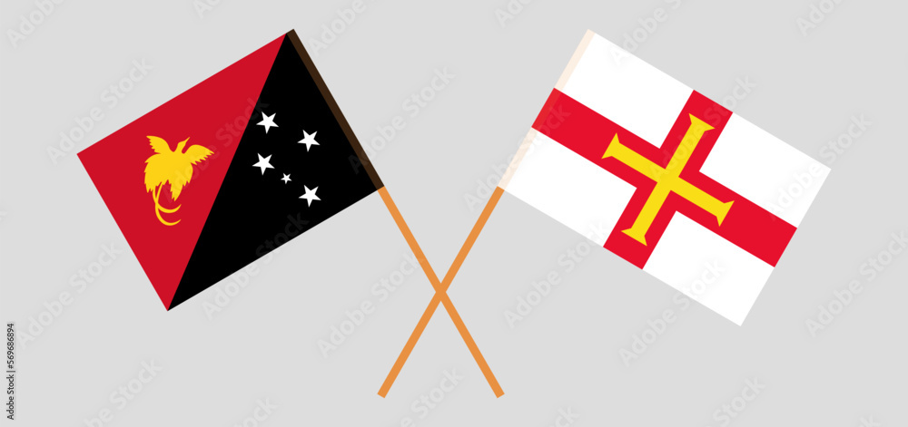 Crossed flags of Papua New Guinea and Bailiwick of Guernsey. Official colors. Correct proportion
