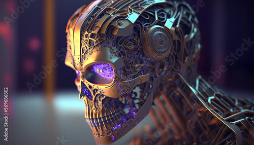 Futuristic Artificial Intelligence, AI, Super Brain Conducting Super Computing, Photo Realistic, with Neon Glow, Super Computer, Computer Learning and Computer Intelligence with a Metallic AI Brain