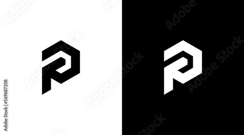 Hexagonal logo monogram p letter initial black and white icon illustration style Designs templates