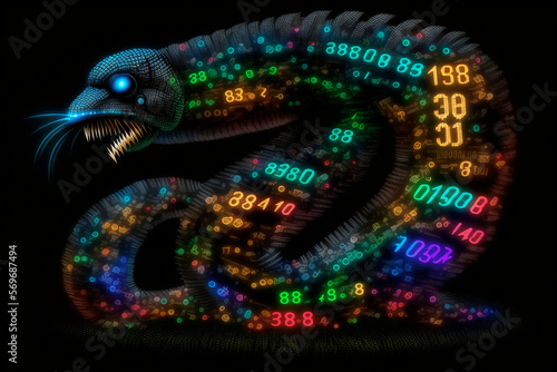 Computer angry worm eaqting numbers, generative AI © Nando Vidal