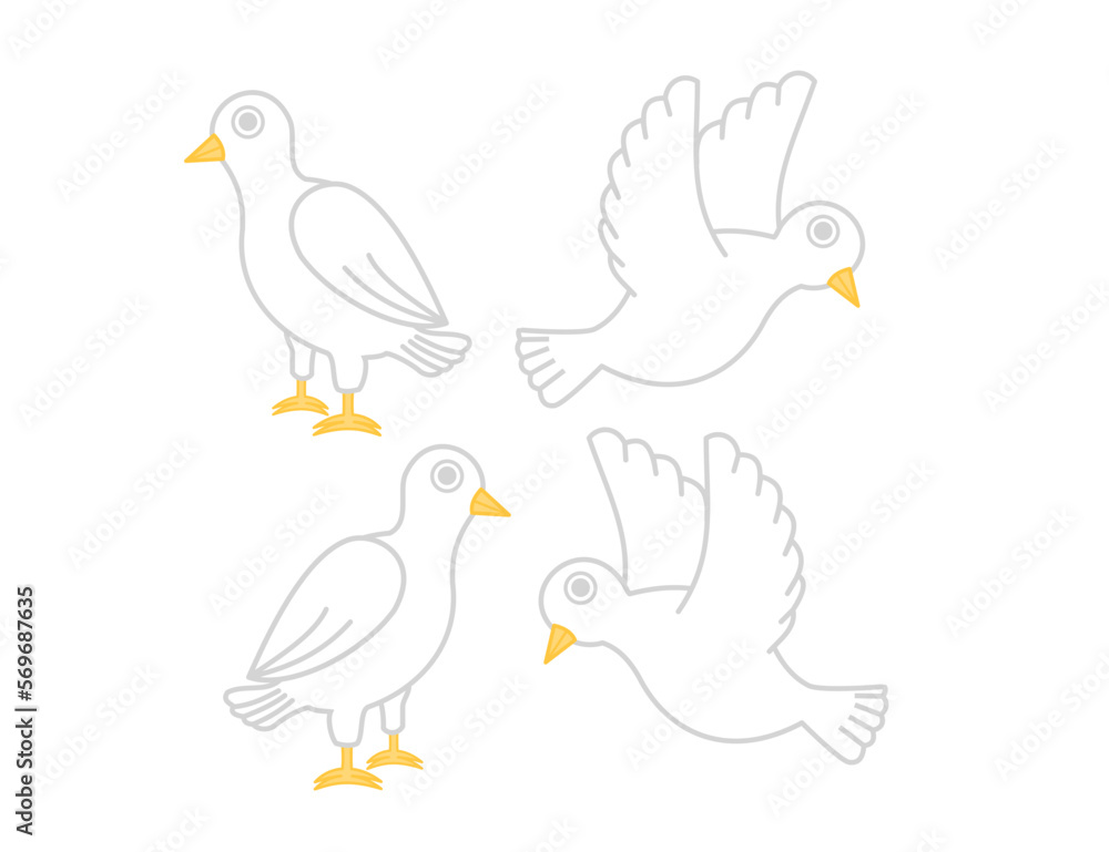 White doves flying on white background.Bird and pigeon.International peace day.Animal or poultry.Sign, symbol, icon or logo isolated.Flat design.Cartoon vector illustration.Graphic pictogram. White doves flying on white background.Bird and pigeon.International peace day.Animal or poultry.Sign, symbol, icon or logo isolated.Flat design.Cartoon vector illustration.Graphic pictogram.