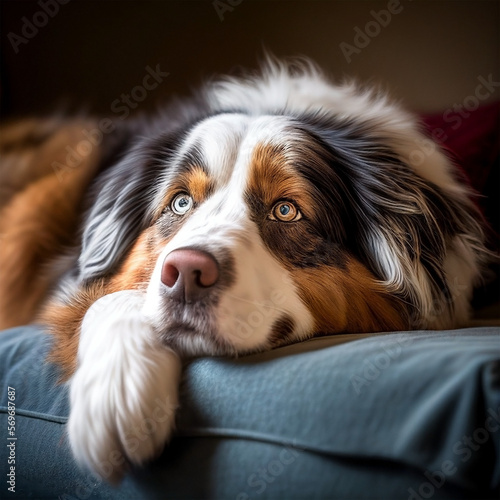 Large Dog laying on sofa - adorable pet photography. AI Generated