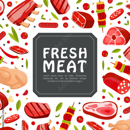 Fresh Natural Meat Product from Butchery Banner Vector Template