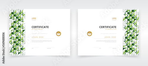 Horizontally oriented modern and professional certificate template set with artwork based on eco friendly concept that can be used in educational sector  or green industries