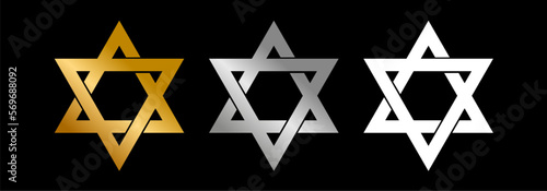 Judaism vector icon in gold silver and white colors.