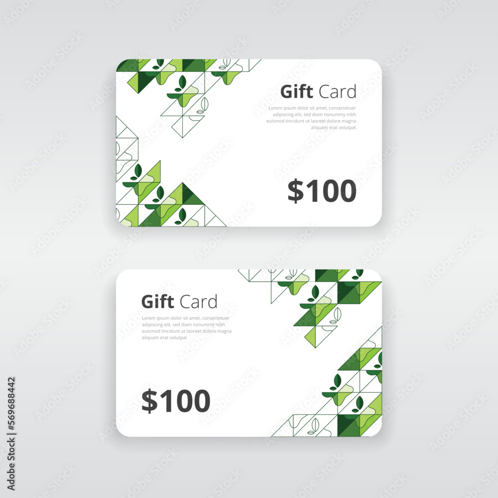 Modern and professional gift voucher or gift card template with artwork suitable for eco friendly or organic products and services Modern and professional gift voucher or gift card template with artwork suitable for eco friendly or organic products and services