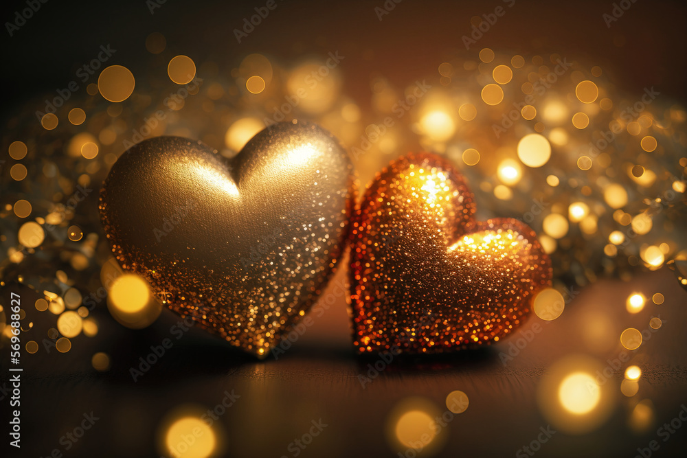 Fototapeta premium valentines day festive background with gold hearts. Generative AI 