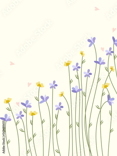 Bright composition with bright flowers and green leaves. Spring flowering. Ideal for banners, cards, posters, invitations. Vector graphics.