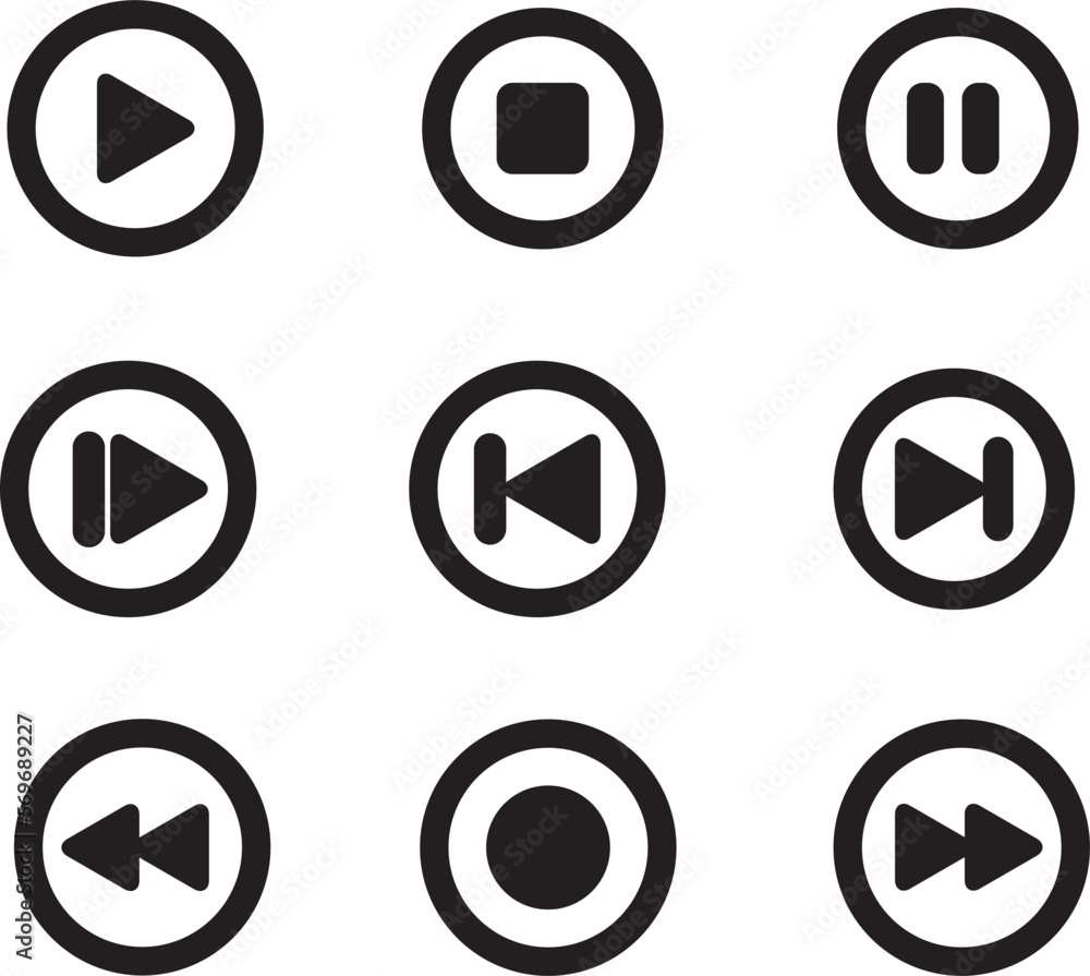 Conjunto de iconos de reproducción y pausa, multimedia y música. Vector Conjunto de iconos de reproducción y pausa, multimedia y música. Vector