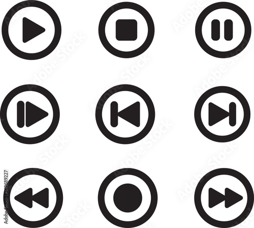 Conjunto de iconos de reproducción y pausa, multimedia y música. Vector
