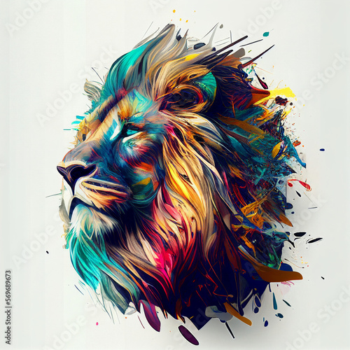 Abstract Lion Head colorful generative ai photo