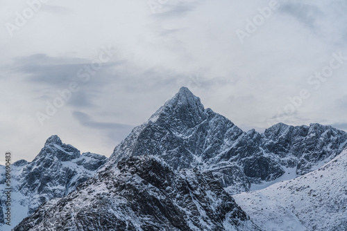 Natural landscapes of the fjord and sea in winter in Lofoten Islands, Norway