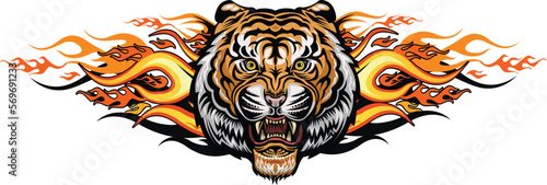 Fireball Tiger Face. Color Tattoo