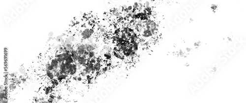 black and white abstract background of ink splashes on a transparent background clipart