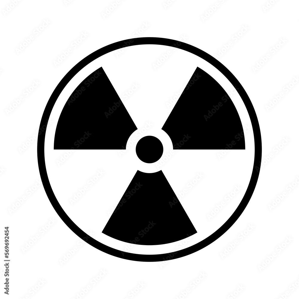 Radiation sign. Danger radioactive warning on container isolated on white background. Contamination symbol. Black trefoil icon. Threat dirty nuclear bomb. Atomic hazard sticker. Vector illustration Radiation sign. Danger radioactive warning on container isolated on white background. Contamination symbol. Black trefoil icon. Threat dirty nuclear bomb. Atomic hazard sticker. Vector illustration