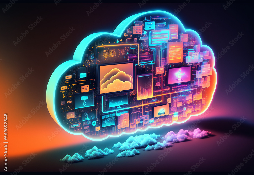 Concept art of cloud computing with a gradient of colors representing
