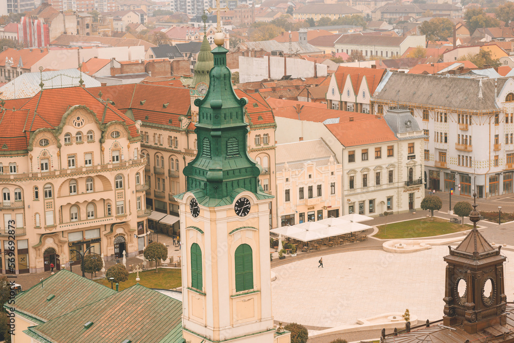 Depict the breathtaking views of Oradea, with its stunning panoramic landscapes and iconic landmark Celebrate the delicious food and drink of Oradea, from local specialties to world-class restaurants