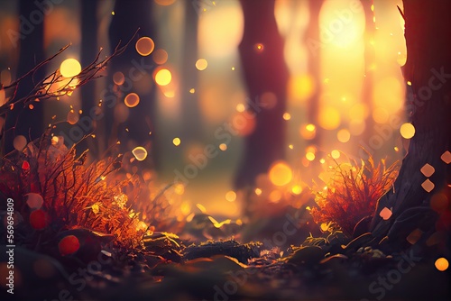 Forest magical colorful bokeh