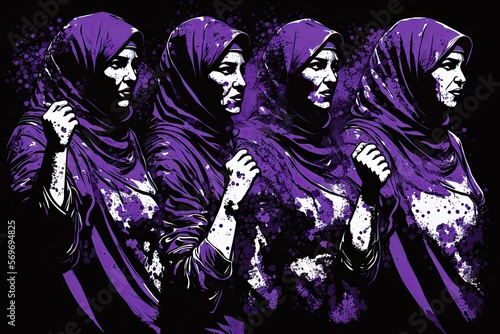 Afghan women fighting for her rights. Women against the oppression and inequality of the Taliban regime on women. Color illustration. Generative AI