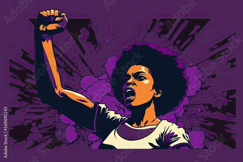 African women fighting for their rights tired of inequality and racism suffered for years. Color Illustration. Female empowerment.
