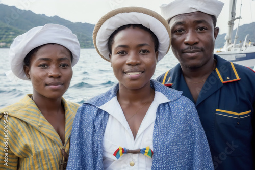 Cameroonian Sailor Family Portrait Out on the Water Generative AI Photo photo