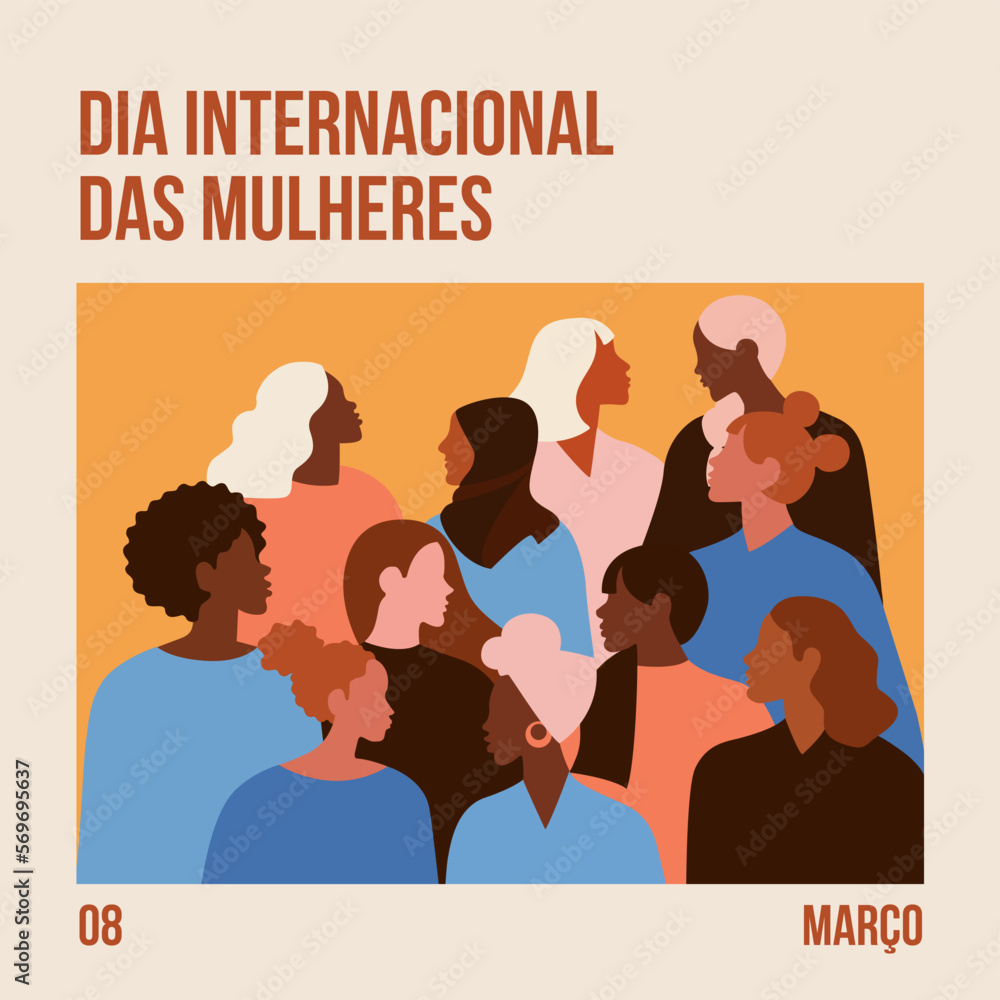Ilustração de pessoas comemorando o Dia Internacional da Mulher